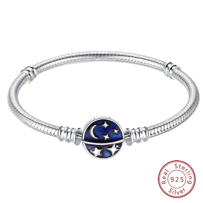 925 Sterling zilveren “Forever Love” hartarmband – Ster, maan, vliegtuig & aarde charms voor dames